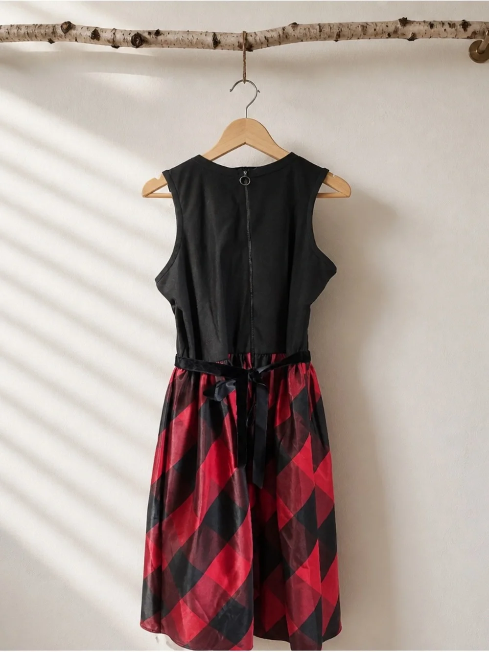 Girls' Black & Red Plaid Holiday Dress